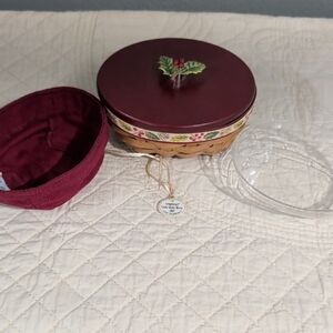 Longaberger 2011 Tree Trimming Little Holly Berry Basket, Liner, Protector, Tie